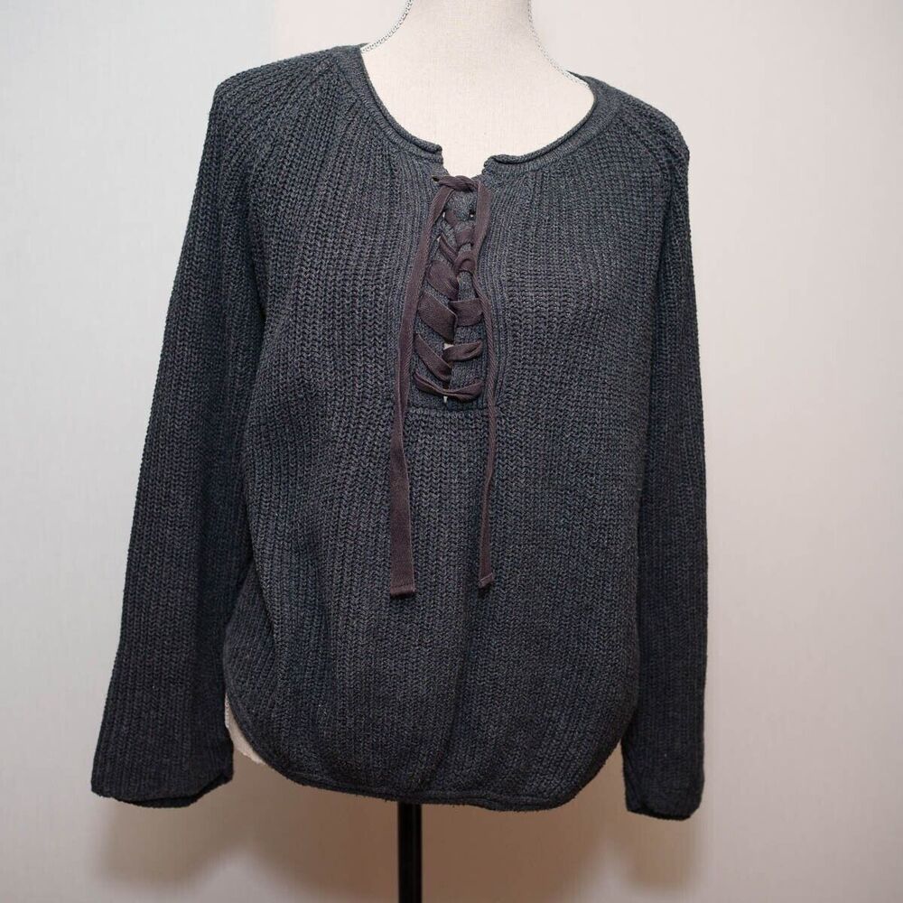 Neon Buddha S womens gray sweater cotton‎ lace up front